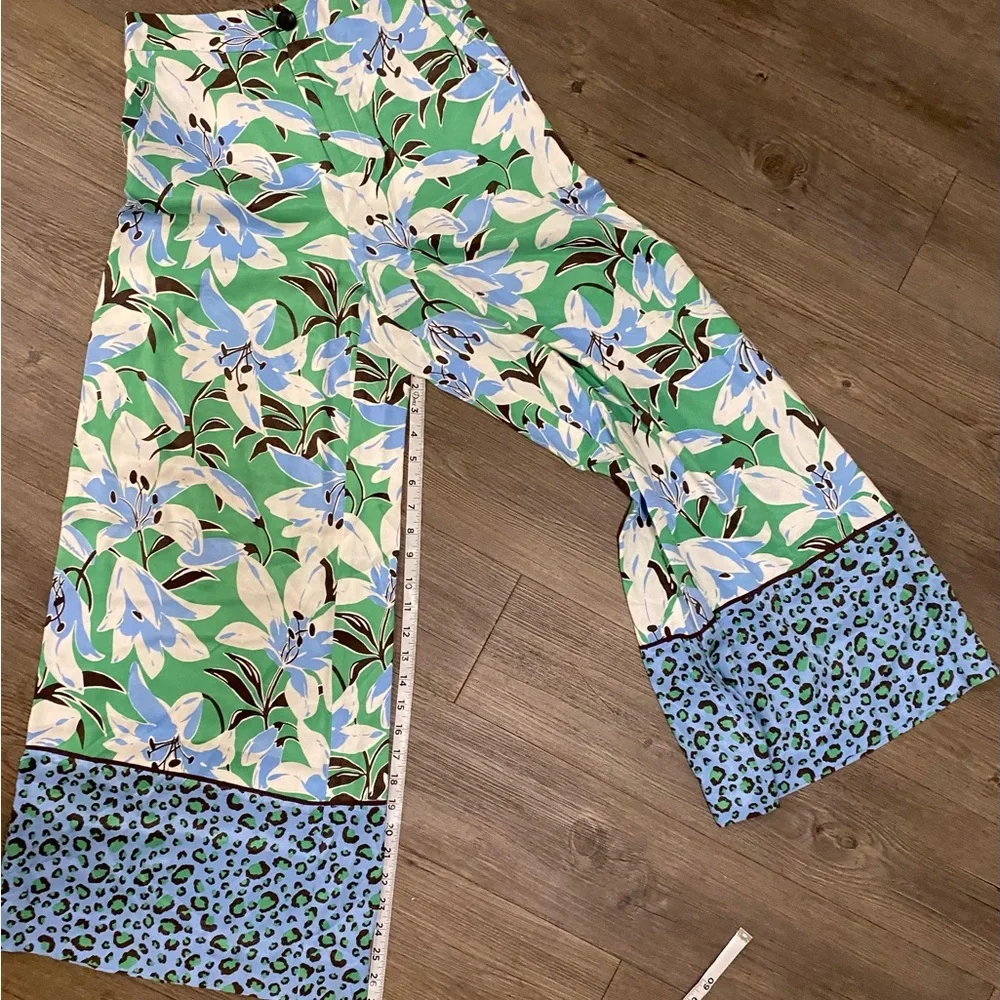 Anthropologie Maeve Cece Stripe Border Blue and Green Wide leg Pants - Picture 8 of 10